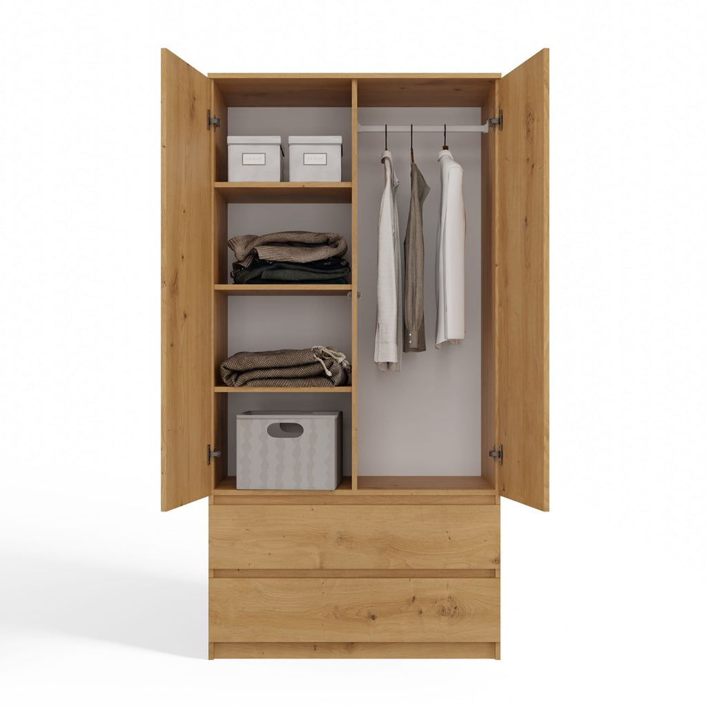 Topeshop MALWA SS-90 Wardrobe 2 Doors 5 Shelves Oak