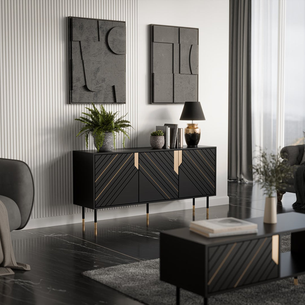 Cama 3D MOUNTAIN chest of drawers 154x40x72 black + gold