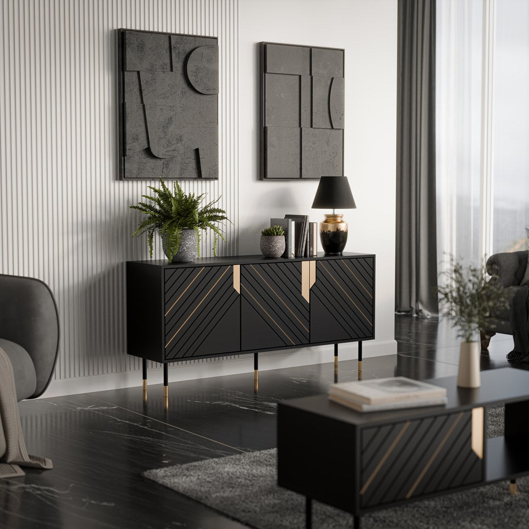Cama 3D MOUNTAIN chest of drawers 154x40x72 black + gold