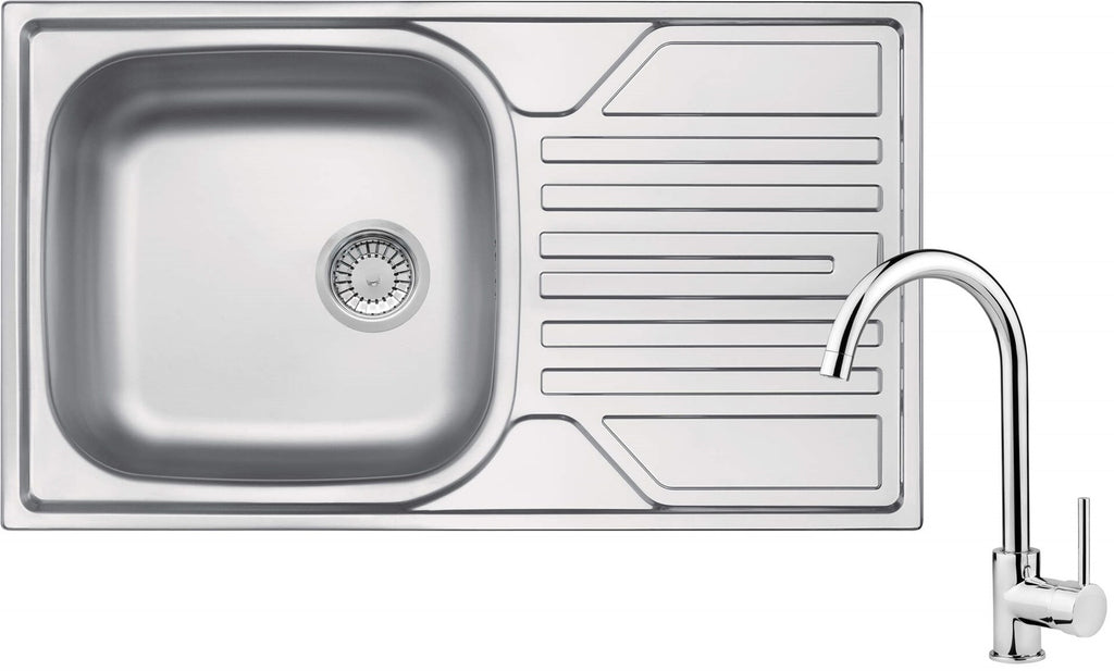 Steel sink with 1-bowl faucet with drainer