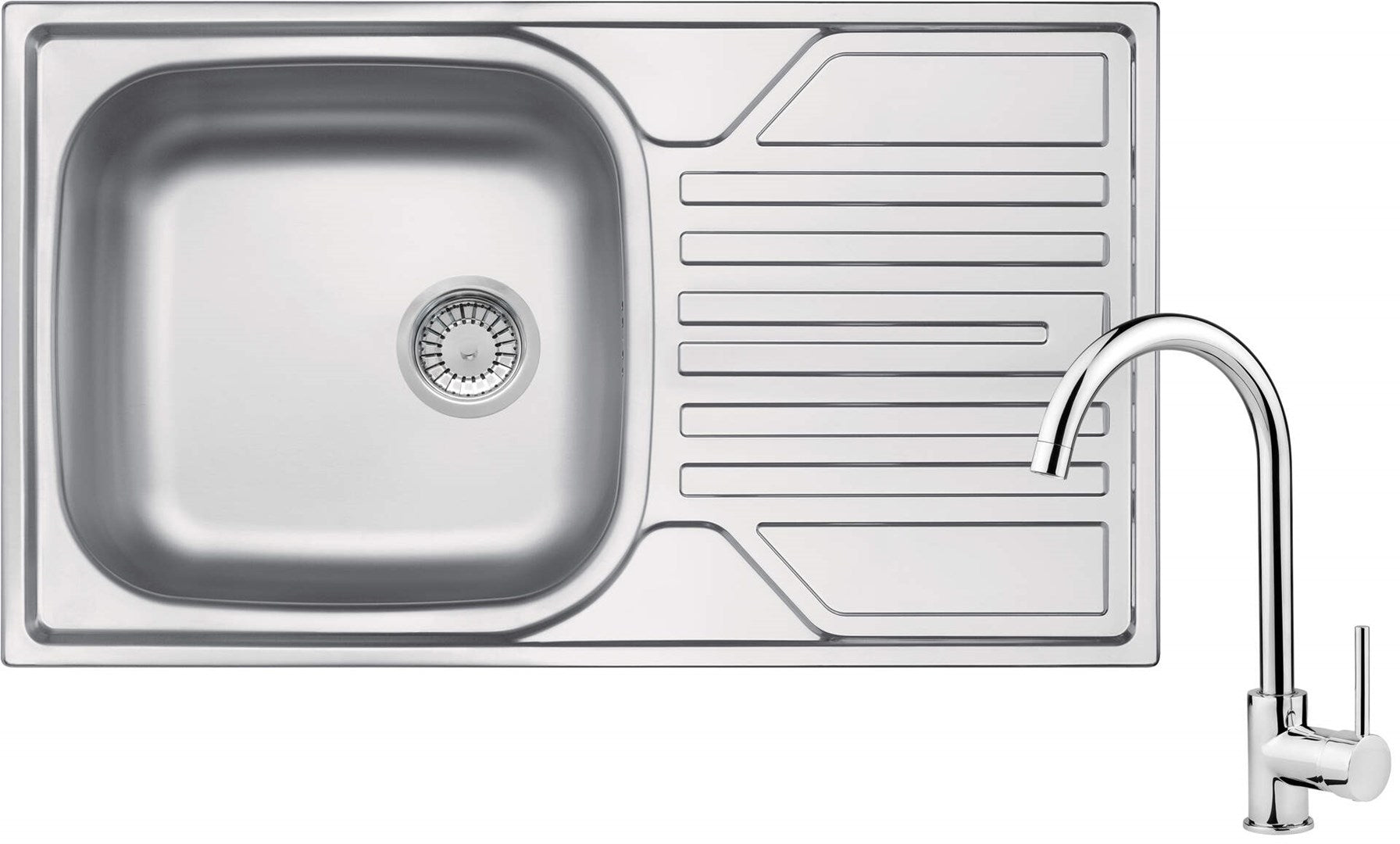 Steel sink with 1-bowl faucet with drainer