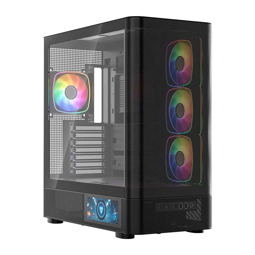 MODECOM Volcano AQ400 ARGB Midi Case Black with LCD Display