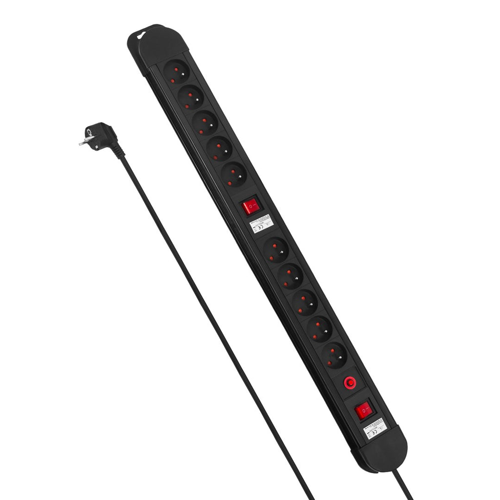 Maclean power strip  10 outlet extension cord  2 switches  protection and overload indication  3680W  MCE10