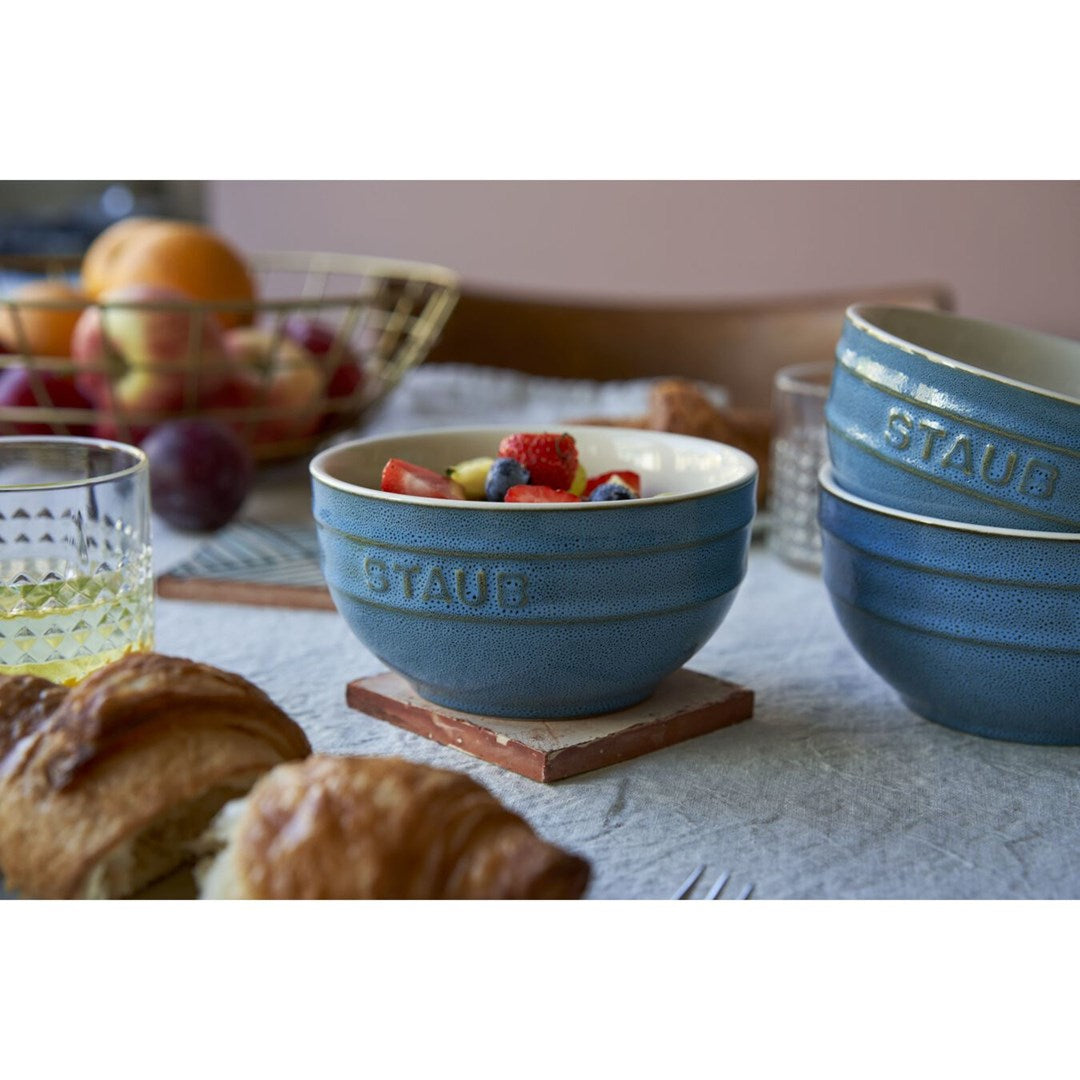 Staub Set of 4 Round Bowls 14 cm Enameled Ceramic Antique Turquoise
