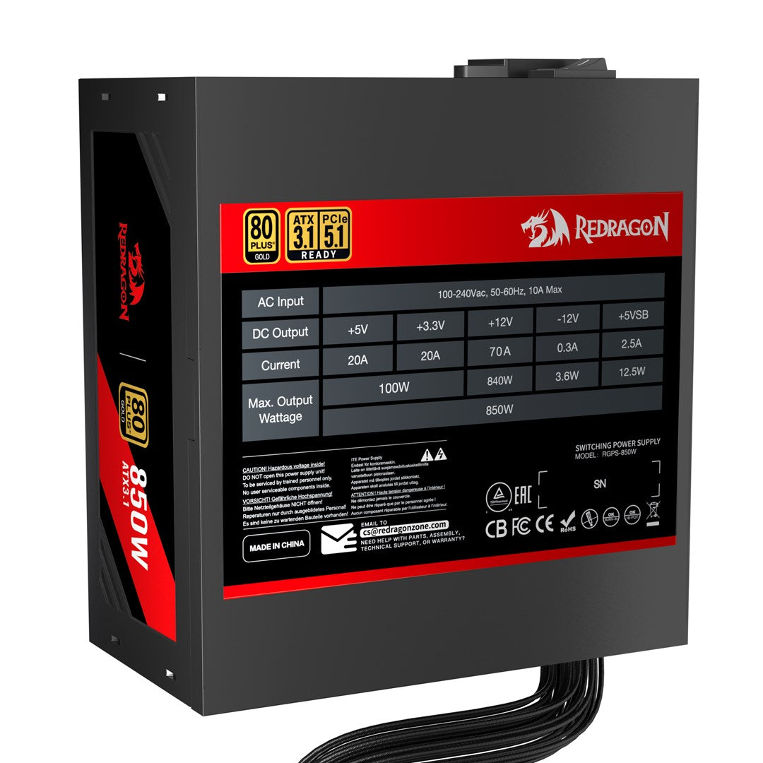 REDRAGON GC-PS007-SE Power Supply Unit 850W 80 Plus Gold ATX 3.1 Black 41452
