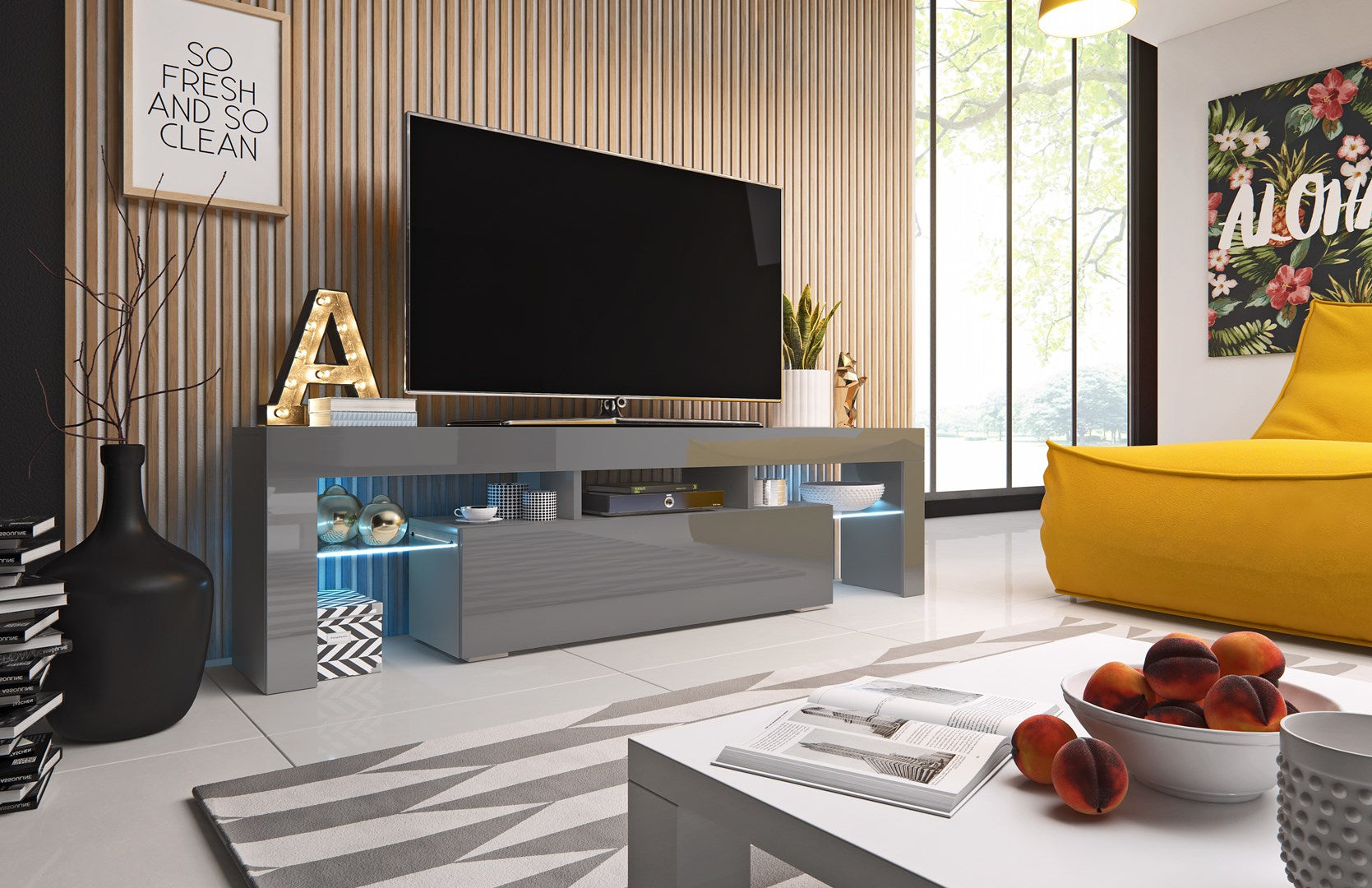 Cama TV Stand TORO 158 Grey/Grey Gloss - 2 Shelves, 1 Door