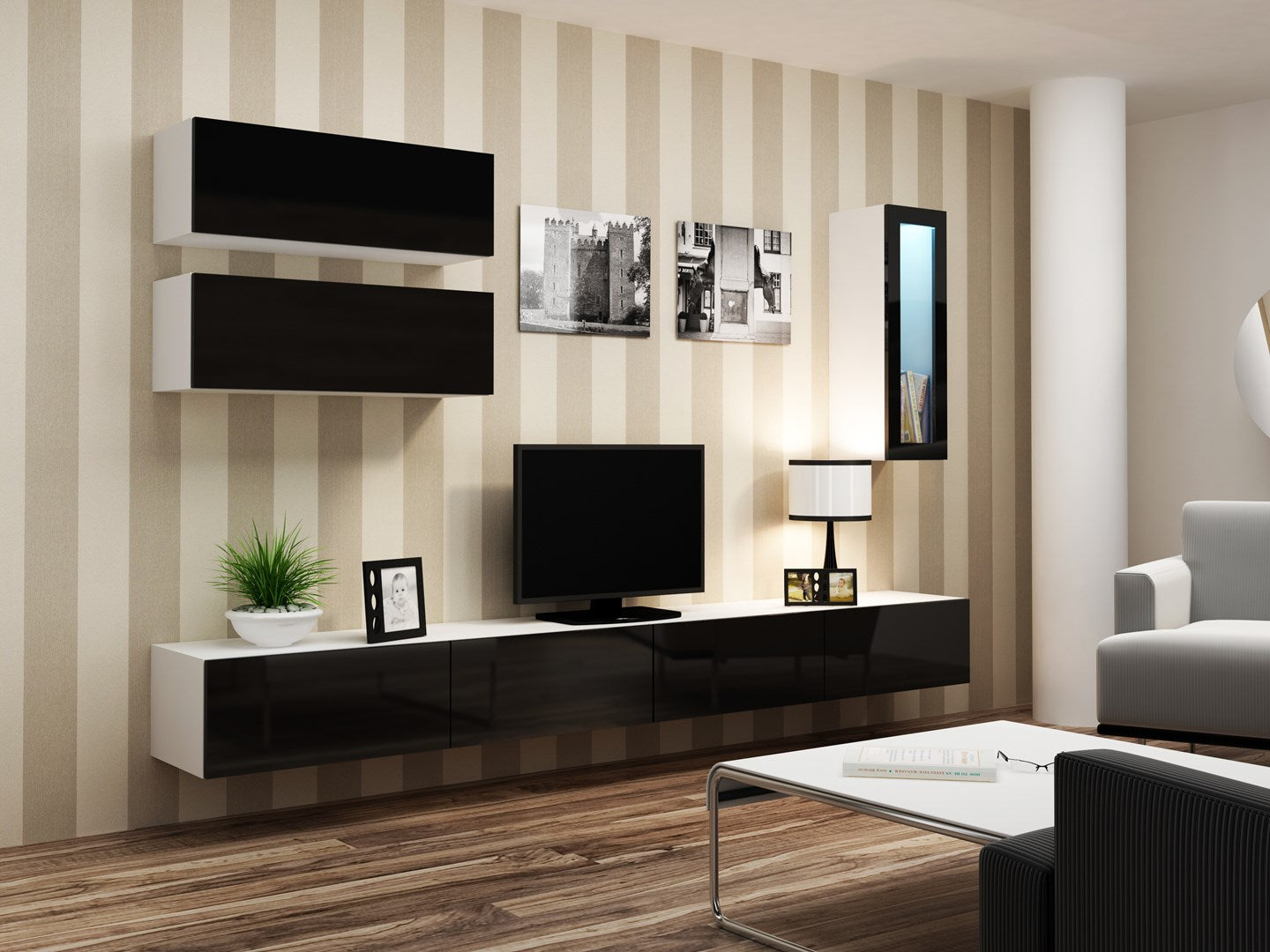 Cama Wall Cabinet VIGO 90 Black/White Gloss 1 Door 90/35/32