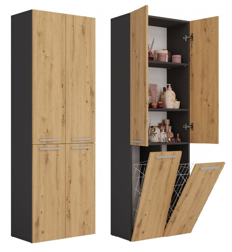 Topeshop Bathroom Storage Cabinet NEL 2K DD ANT/ART KP Graphite Oak