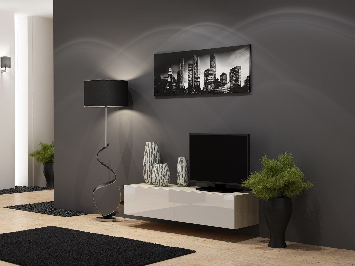 Cama VIGO TV Stand 140x30x40 Sonoma/White Gloss