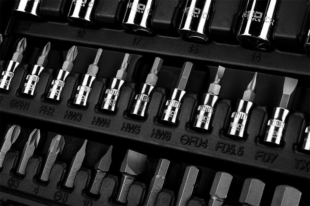 NEO Socket Wrench Set 1/4 1/2 110 pcs CrV for Various Sizes
