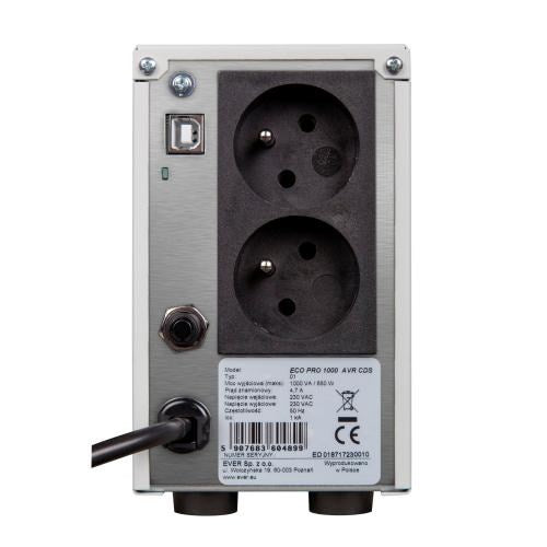 Ever ECO PRO 1000 AVR CDS - UPS - AC 230 V - 650 Watts - 1000 VA - 2 AC Outlets