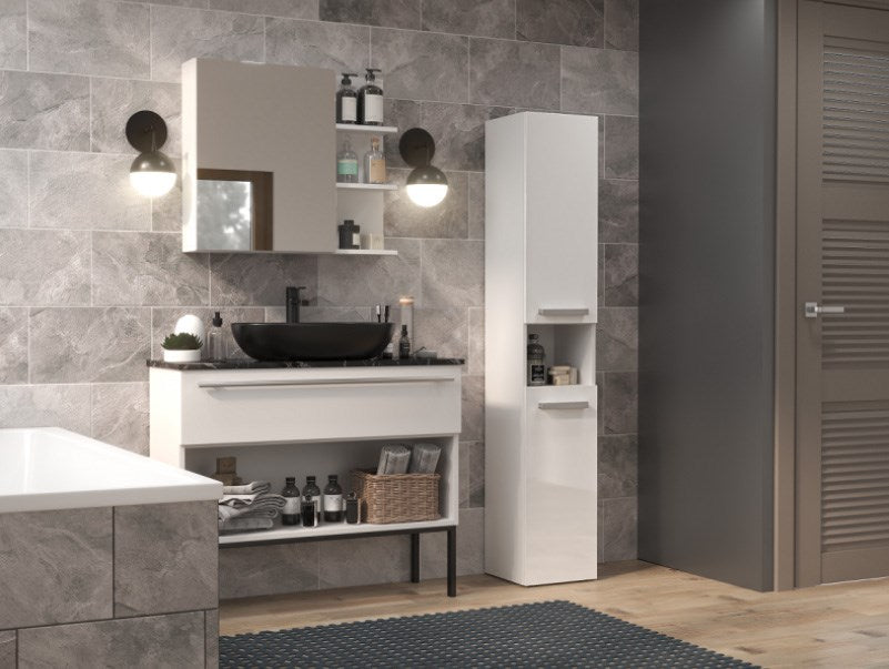 Bathroom Cabinet NEL III 31x30x174 cm Gloss White with Basket