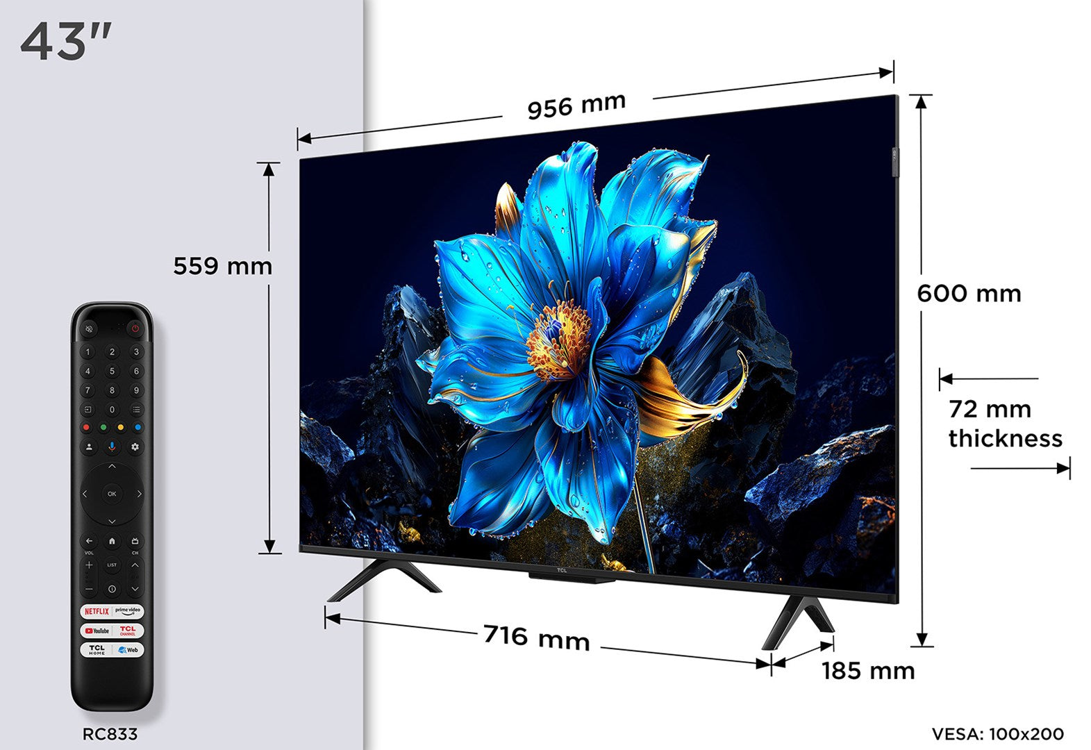 TCL P7K 43P7K TV 109.2 cm (43") 4K Ultra HD Smart TV Wi-Fi Metallic cd/m2
