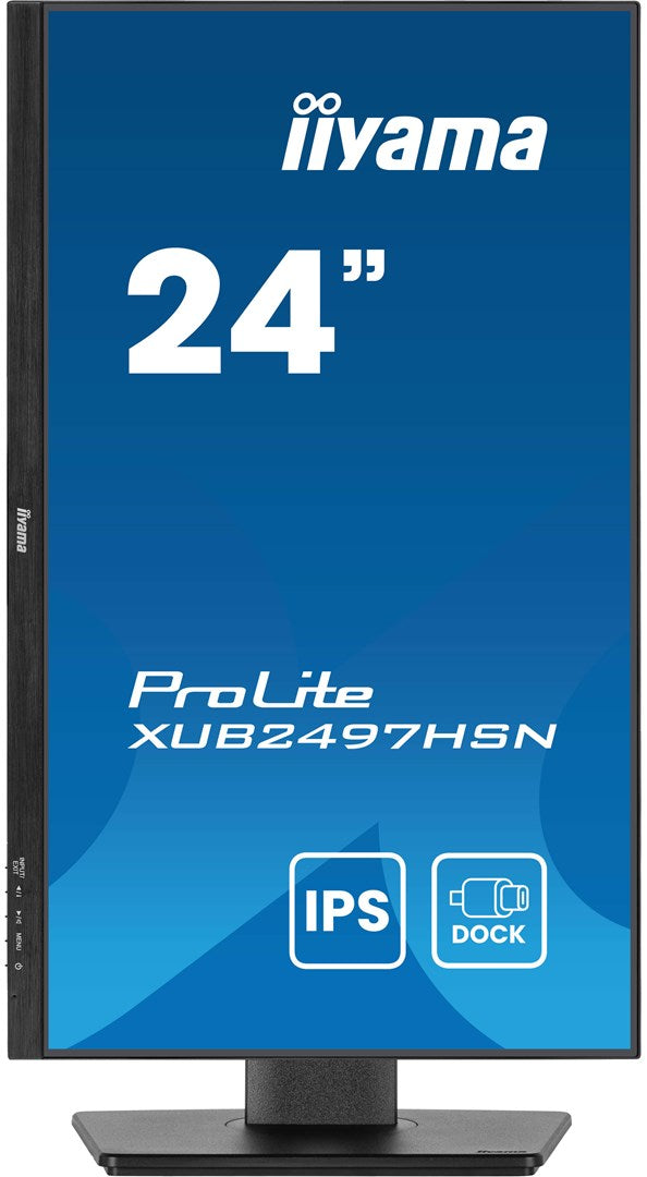 iiyama 24" IPS-panel, 1920x1080, USB-C Dock (65W PD, LAN, DP-OUT, USB3x3.2+1xC(7,5W)) 15cm Height Adj. Stand, 1ms, 300cd/m², Speakers, USB-C, HDMI, DisplayPort [Energieklasse E] (XUB2497HSN-B2)