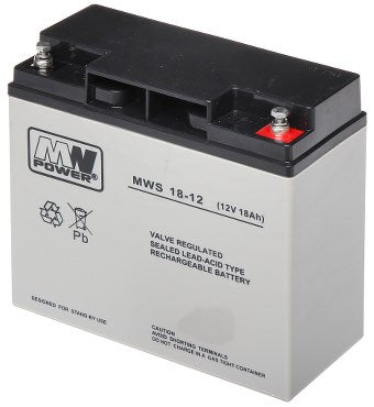 MPL MW POWER MWS 18-12 UPS battery Lead-acid accumulator VRLA AGM Maintenance-free 12 V 18 Ah Black  Grey
