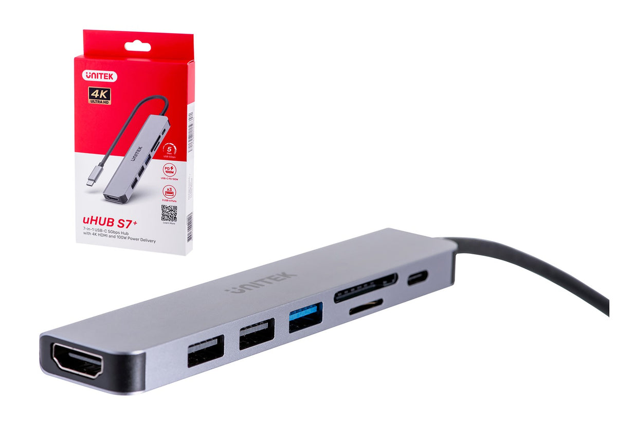 Unitek HUB USB-C 7-in-1 H1118A with USB-A x3, HDMI, SD, microSD