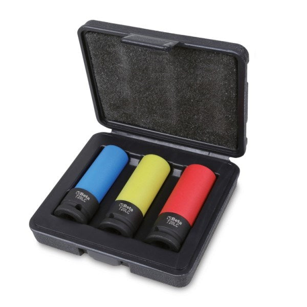 Beta Impact Socket Set 1/2" Drive 17,19, 21 mm Colors: Black, Blue, Red, Yellow Model BE720LC/C3