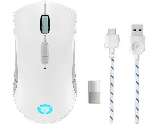 Lenovo Legion M600 Gaming Mouse - Maus - ergonomisch - rechts- und linkshändig - optisch - 9 Tasten - kabellos, kabelgebunden - 2,4 GHz, USB2.0, Bluetooth 5,0 - black (Gestell), Stingray (Oberseite) - retail - CRU (GY51C96033)