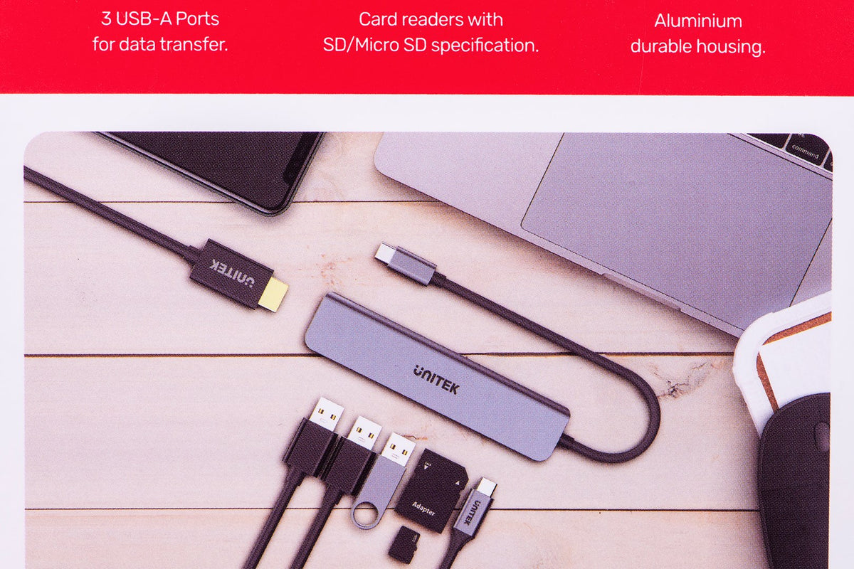 Unitek HUB USB-C 7-in-1 H1118A with USB-A x3, HDMI, SD, microSD
