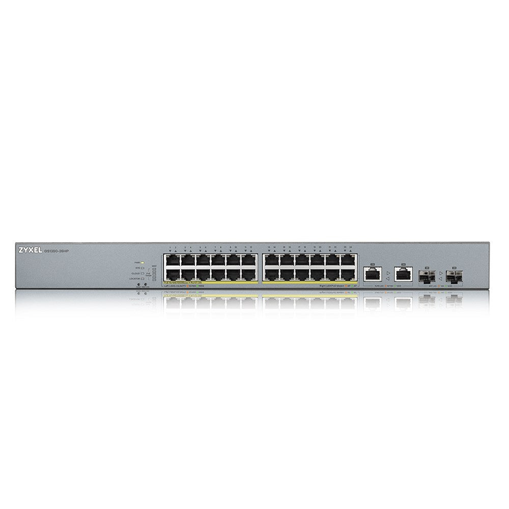 Zyxel GS1350-26HP Smart Switch 24 x 10/100/1000 PoE+ 2 x Combo Gigabit SFP Desktop Rack Mountable (GS1350-26HP-EU0101F)