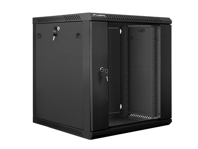 Lanberg Wall-Mounted Installation Rack Cabinet - 19'', 12U, 600x600mm, Black, Glass Door