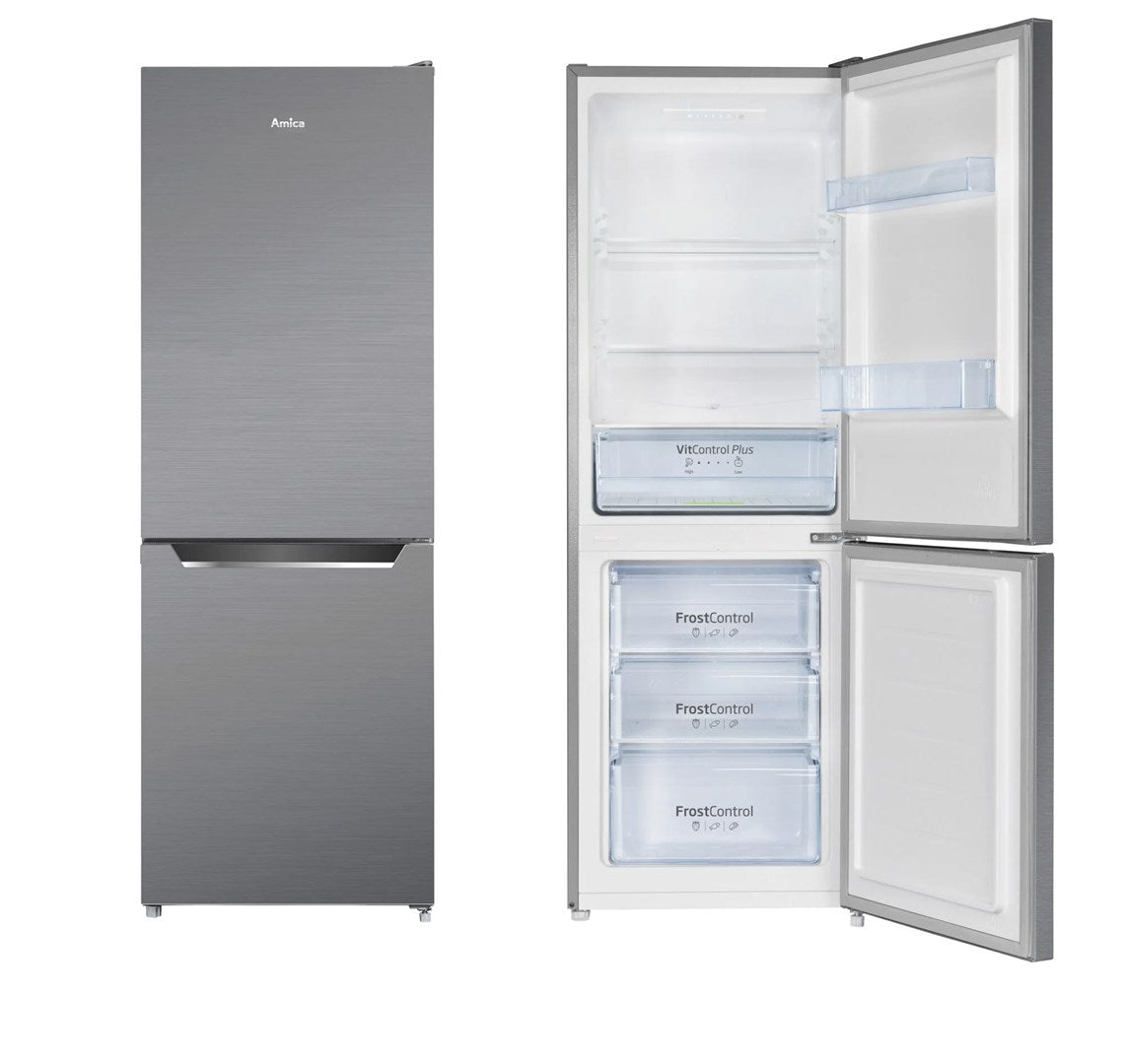 Amica FK2425.4UNTX(E) Freestanding Fridge-Freezer (Silver)