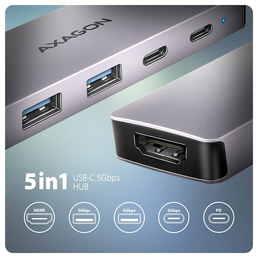 Axagon HMC-5H60 laptop dock/port replicator Wired USB 3.2 Gen 1 (3.1 Gen 1) Type-C Grey