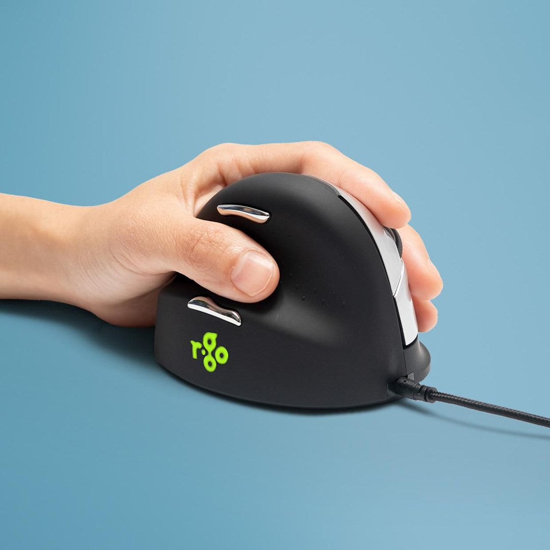 R-Go Maus HE ergonomisch links USB mittel schwarz/silb retail (RGOHELE)