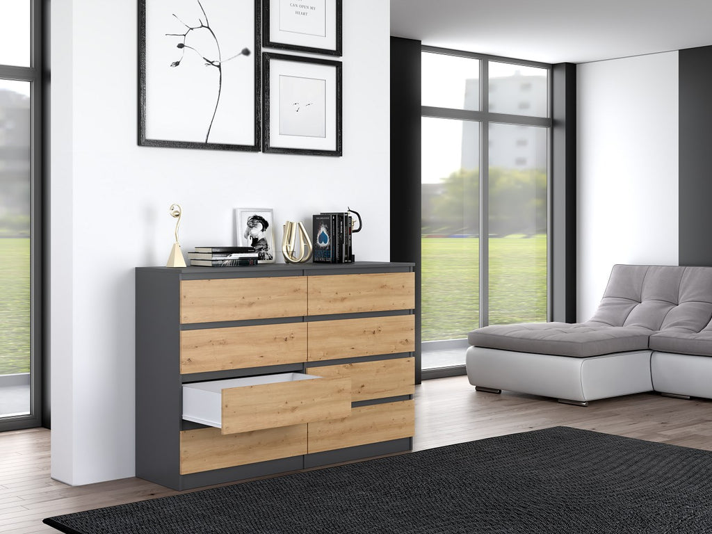 Malwa M8 Chest of Drawers 140 cm Anthracite/Artisan Oak