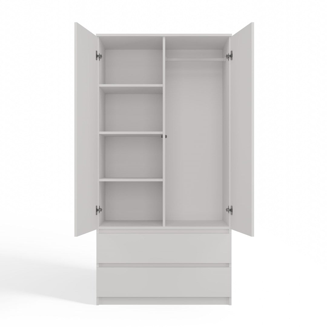 Topeshop MALWA B Wardrobe White 5 Shelves 2 Doors