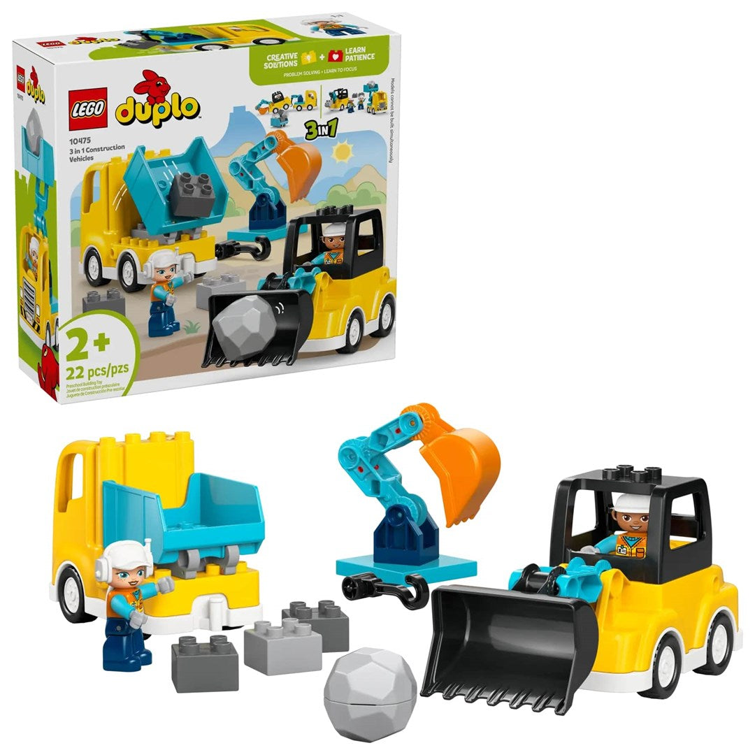 LEGO DUPLO Town 3 in 1 Construction Vehicles Toy for Toddlers 2+ - 10475