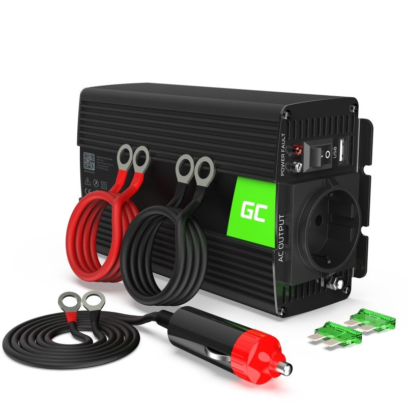 Green Cell INV01DE - DC to AC Inverter - 12V DC - 300 Watts - Europe - Black (INV01DE)
