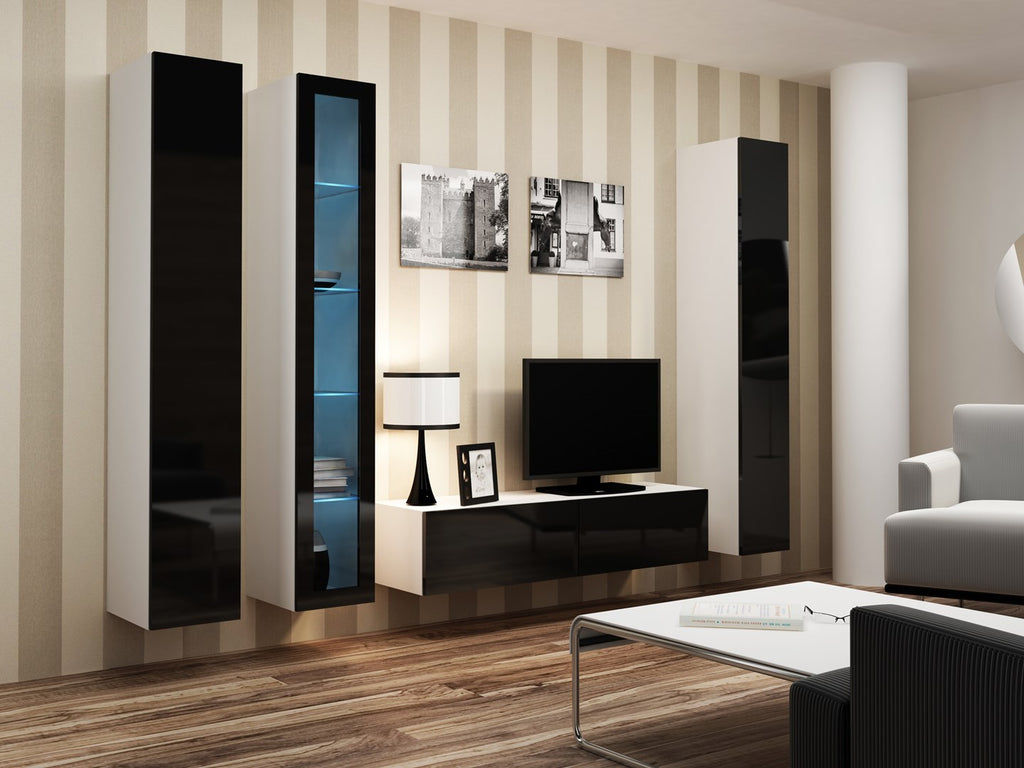 Cama Glass-Case VIGO '180' 180/40/30 White/Black Gloss 1 Door 4 Shelves