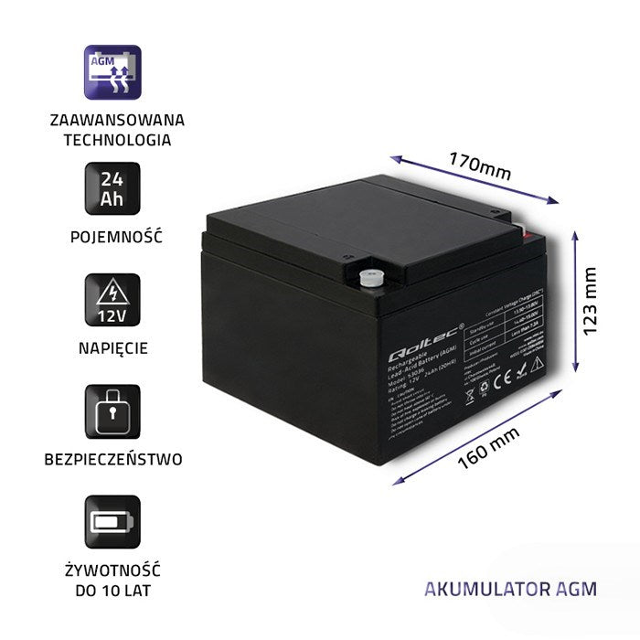 Qoltec AGM Battery UPS Battery Bly