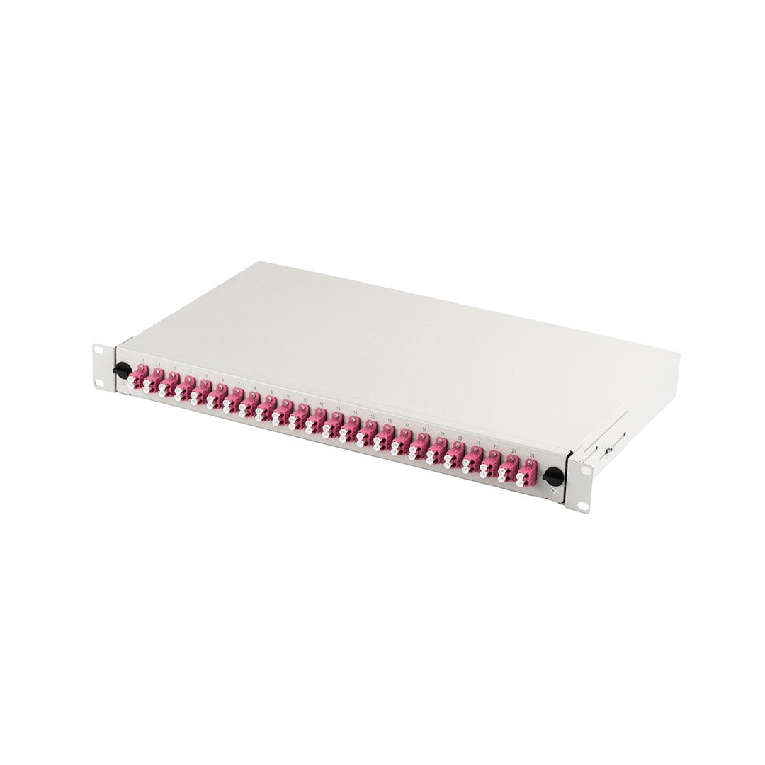 FO Patch Panel 19'' 1U 24x LC dx OM4 Adapters Extendable Grey