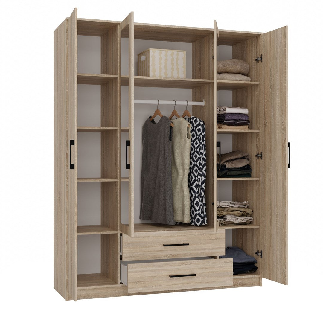 Topeshop ROMANA 160 SON Wardrobe 4 Doors 11 Shelves Oak with Mirror