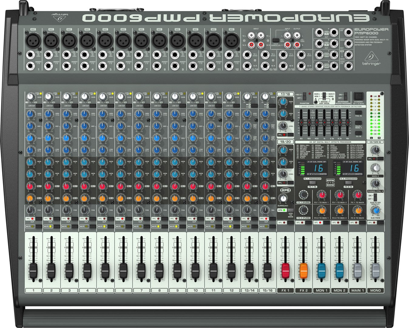 BEHRINGER PMP6000 20-Channel Audio Mixer - Black Chassis, 10Hz-200kHz Response 20-Kanal
