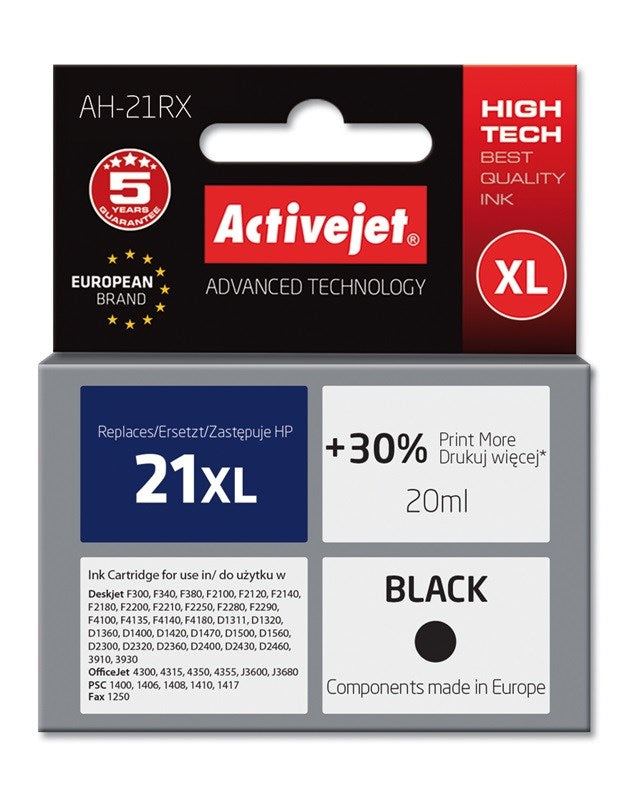 Activejet Ink Cartridge 20 ml Black Compatible with HP 21XL AH-21RX