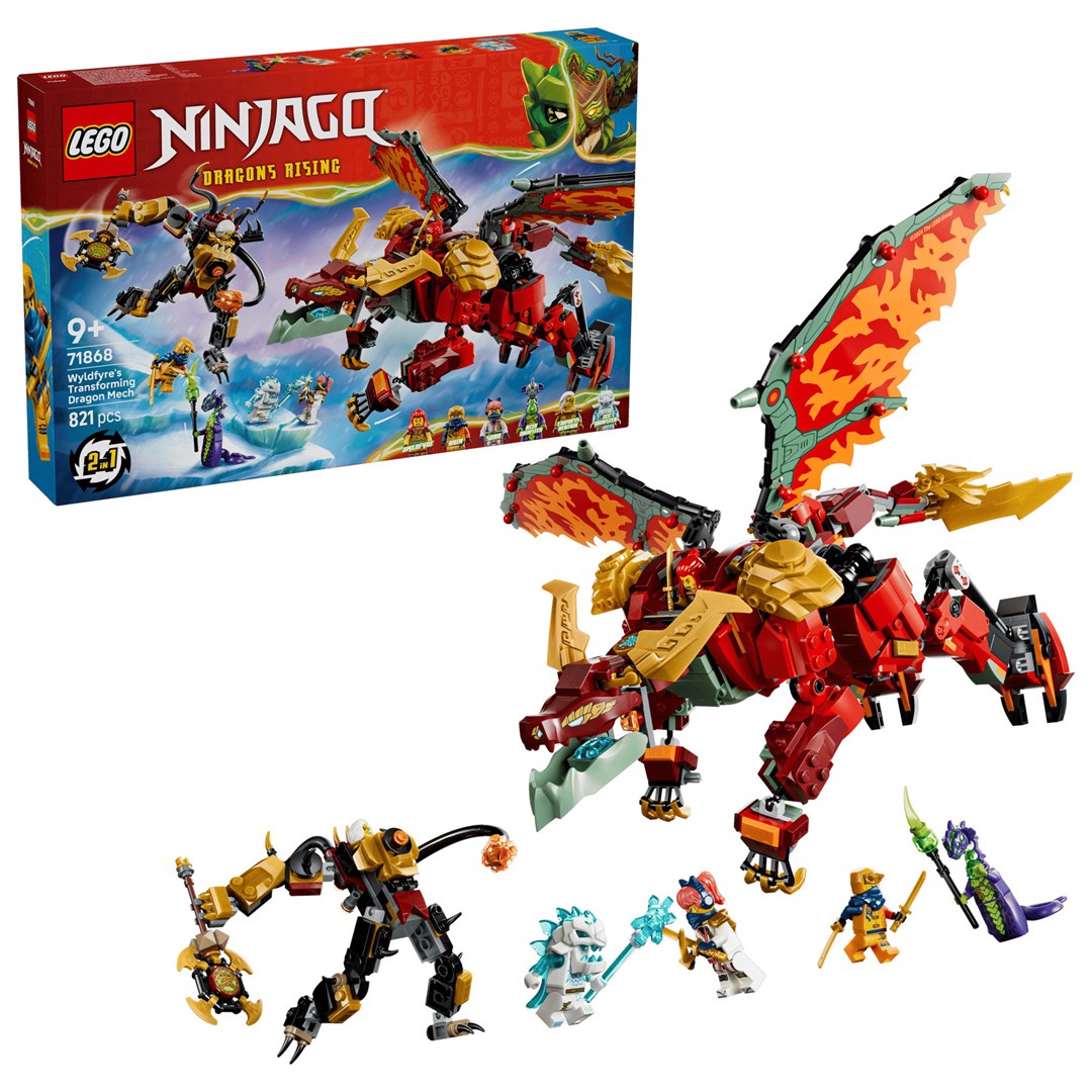 LEGO Building Blocks Wyldfyre's Transforming Dragon Mech Set 71868 - 821 Pieces, 6 Minifigures