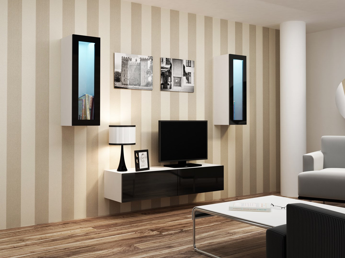 VIGO TV Stand 140 cm White/Black Gloss RTV VIGO140