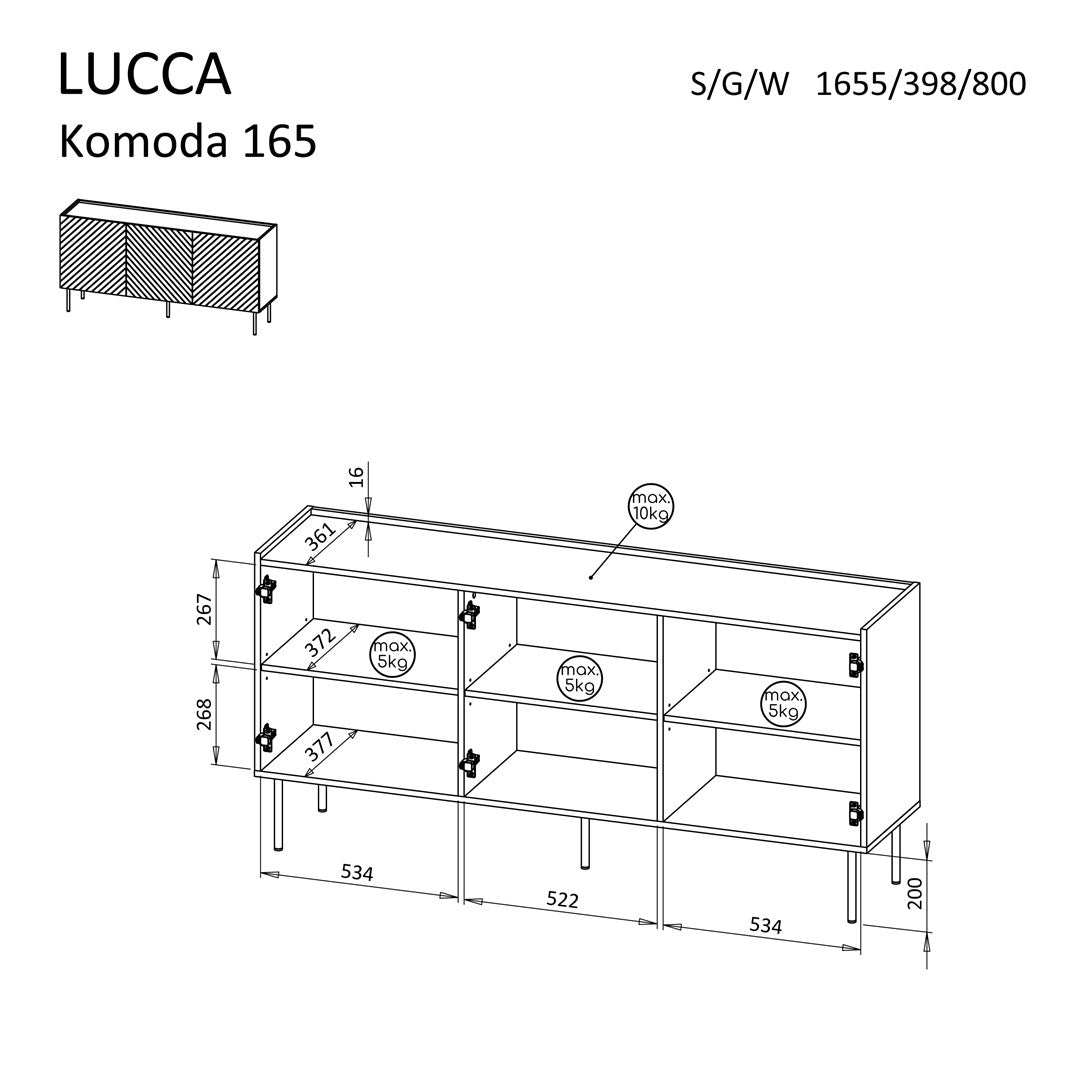 Cama LUCCA 3D Chest of Drawers 165x40x80 Cashmere