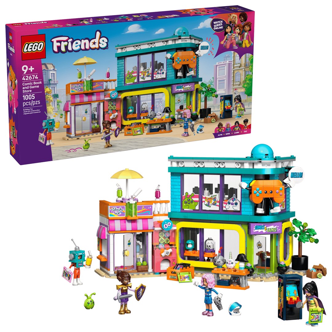 LEGO FRIENDS Comic Book and Game Store Set, 1005 Pieces, Ages 9+, Model 42674
