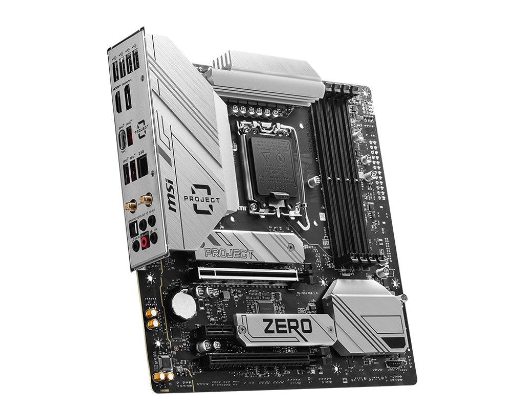 MSI B760M PROJECT ZERO - Motherboard - micro ATX - LGA1700 socket - B760 chipset - USB 3.2 Gen 1, USB 3.2 Gen 2, USB-C 3.2 Gen 2, USB-C 3.2 Gen 2x2 - 2.5 Gigabit LAN, Wi-Fi 6E, Bluetooth - Onboard graphics (CPU required) - HD Audio (8-channel) (7E14-001R)