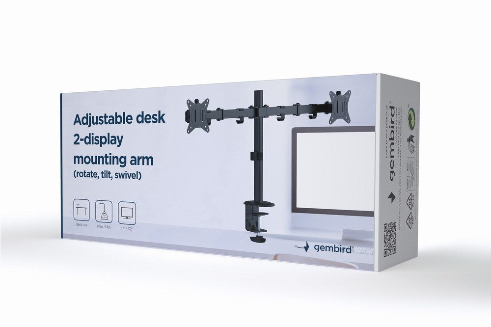 Gembird MA-D2-01 Monitor Mount 32" Black, VESA 100x100mm