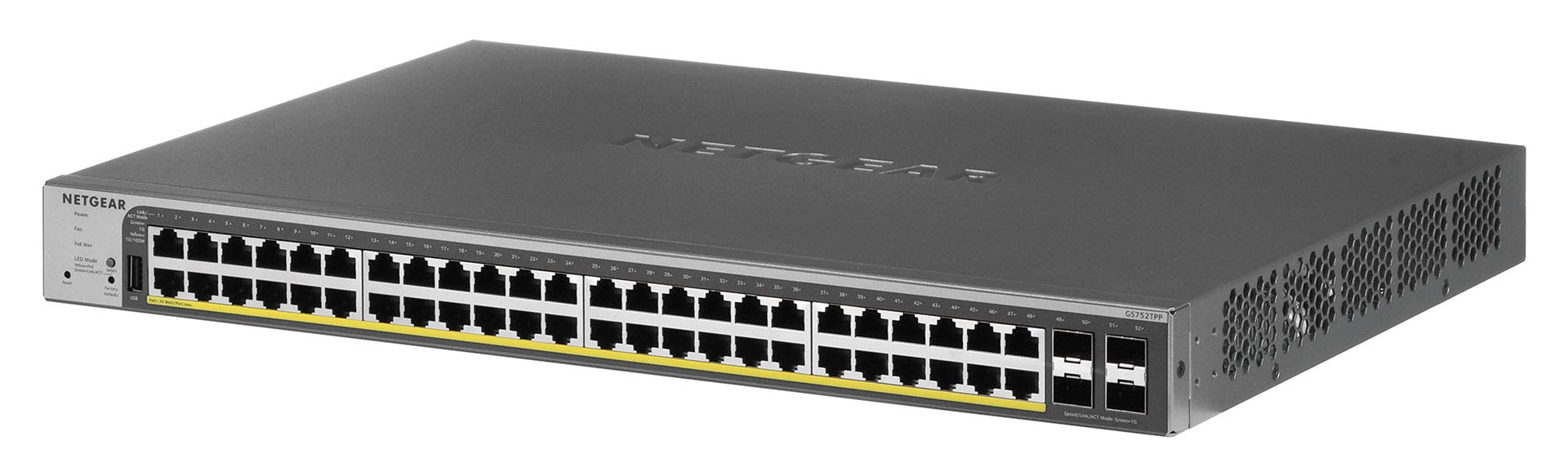 NETGEAR Smart GS752TPP - V3 - Switch - L3 Lite - Smart - 48 x 10/100/1000 (PoE+) + 4 x Gigabit SFP - an Rack montierbar - PoE+ (760 W) (GS752TPP-300EUS)