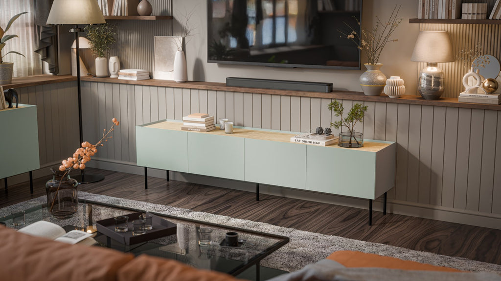 Cama FELLINI TV Cabinet 200x40x52 Olive + Oiled Oak Top