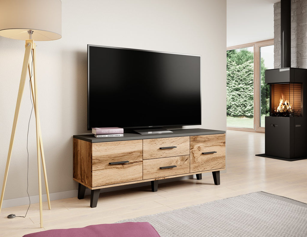 Cama RTV Stand LOTTA 140 cm Wotan Oak + Matt Black