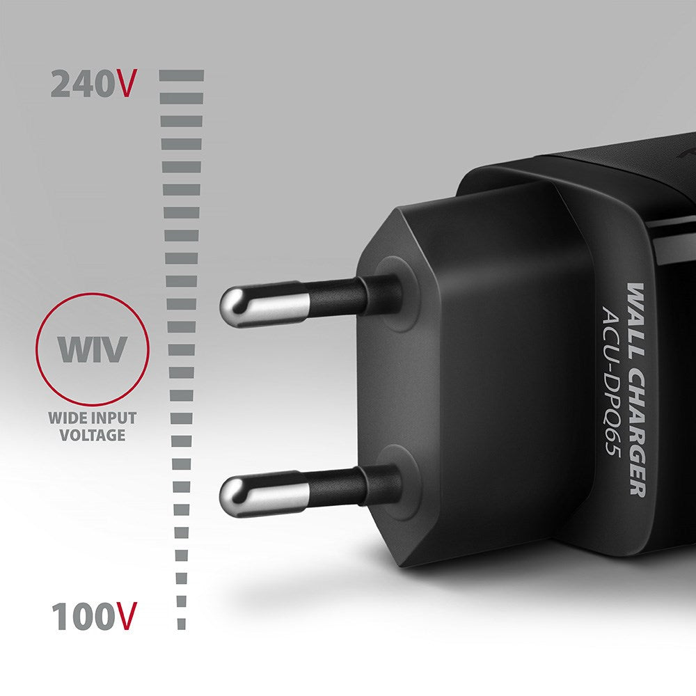 AXAGON ACU-DPQ65 Charger  2x USB-C  1x USB-A  PD3.0/QC4+/PPS  65W - black