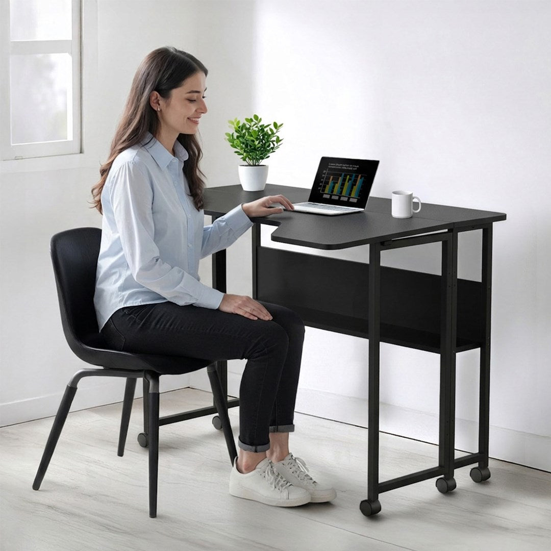 Maclean Folding Desk/Table MC-126 L/B, 100x73 cm, Max Load 50 kg, Lockable Wheels, Black