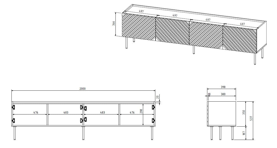 ONDA 4D RTV Cabinet 200x40x35-54 Black